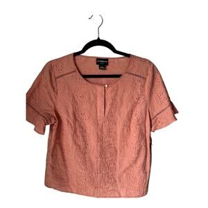 Liz Claiborne Career Women's Rose Dawn Eyelit Peach Blouse Size PM CottageCore